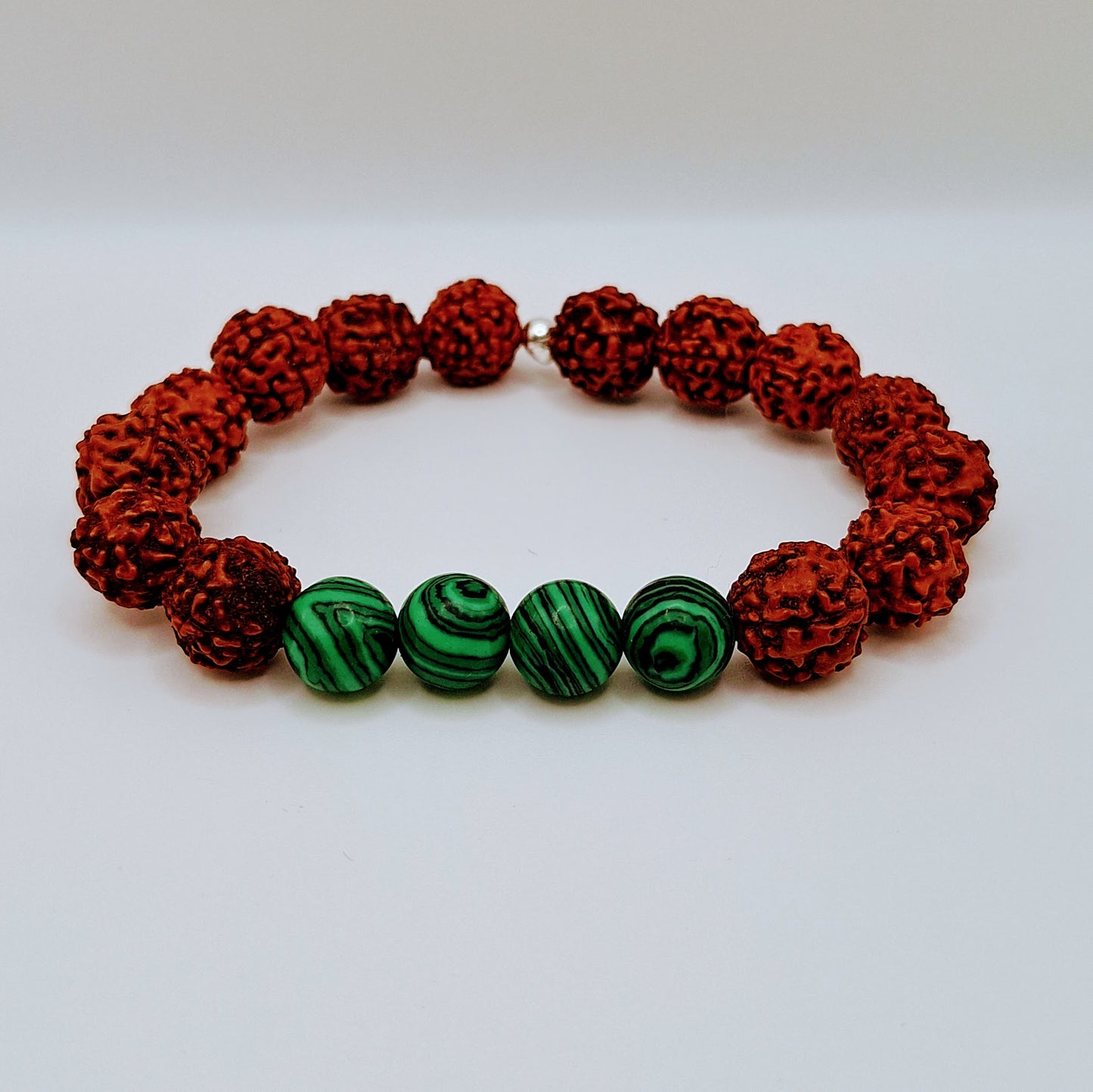 Men's Rudraksha and Green Beaded Bracelet