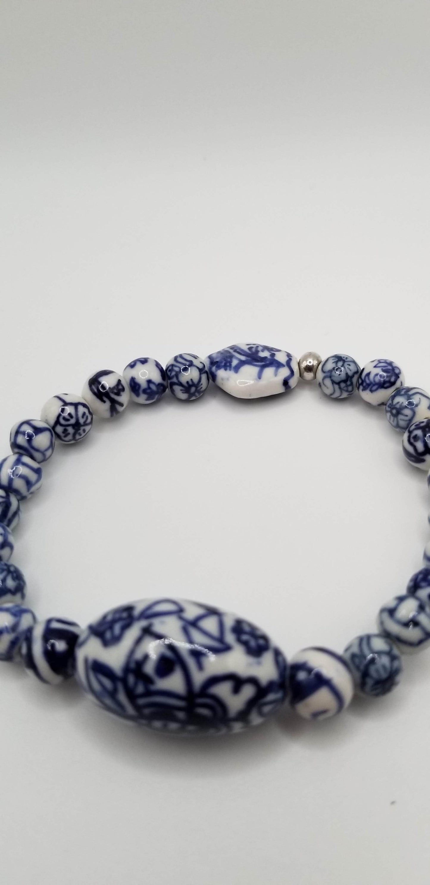 Handcrafted Jewelry By Teri C Beaded Bracelet Ceramic Blue & White Bracelet