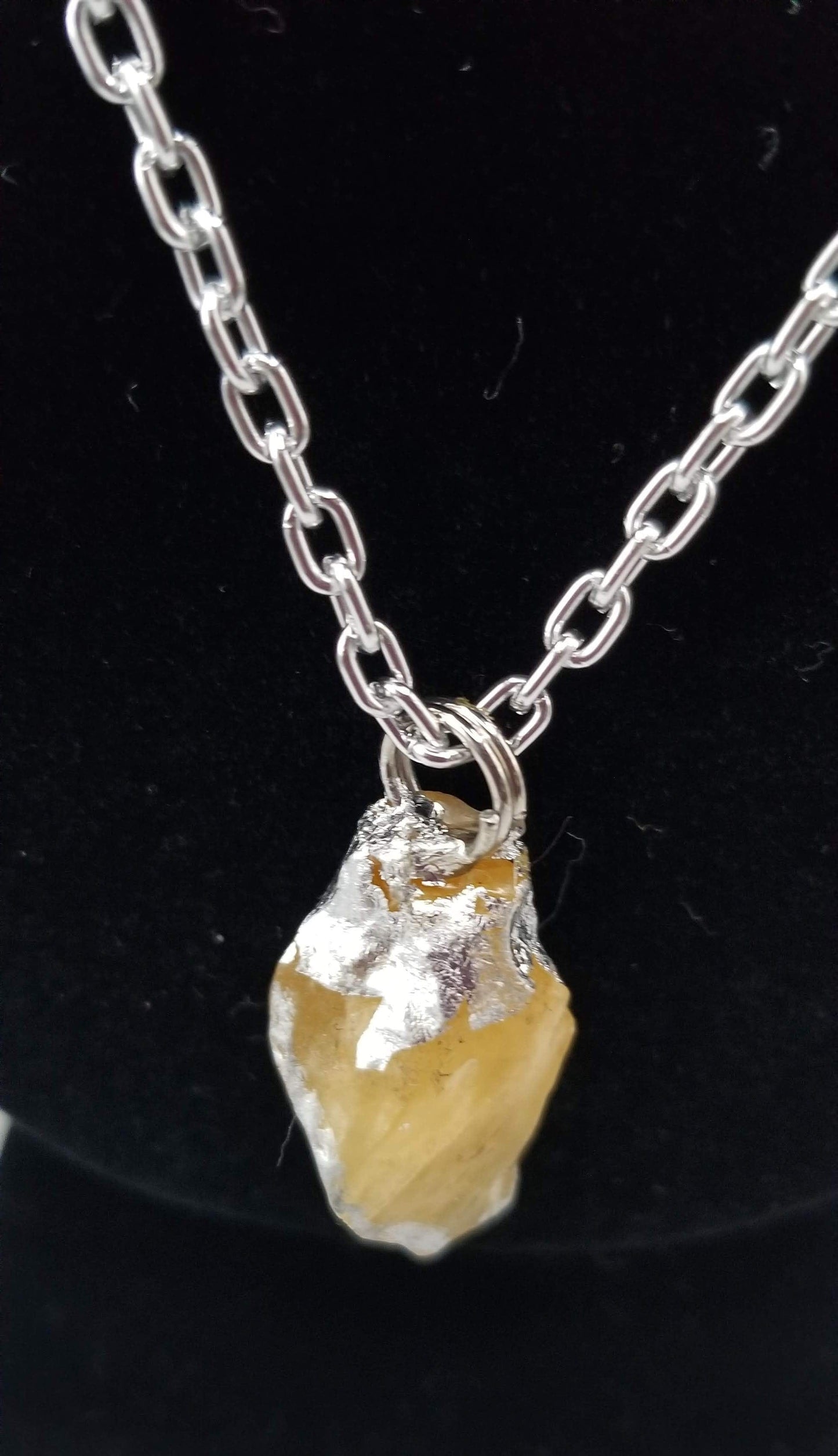 Handcrafted Jewelry By Teri C Necklace Orange quartz with Silverleaf Pendant on silver tone chain