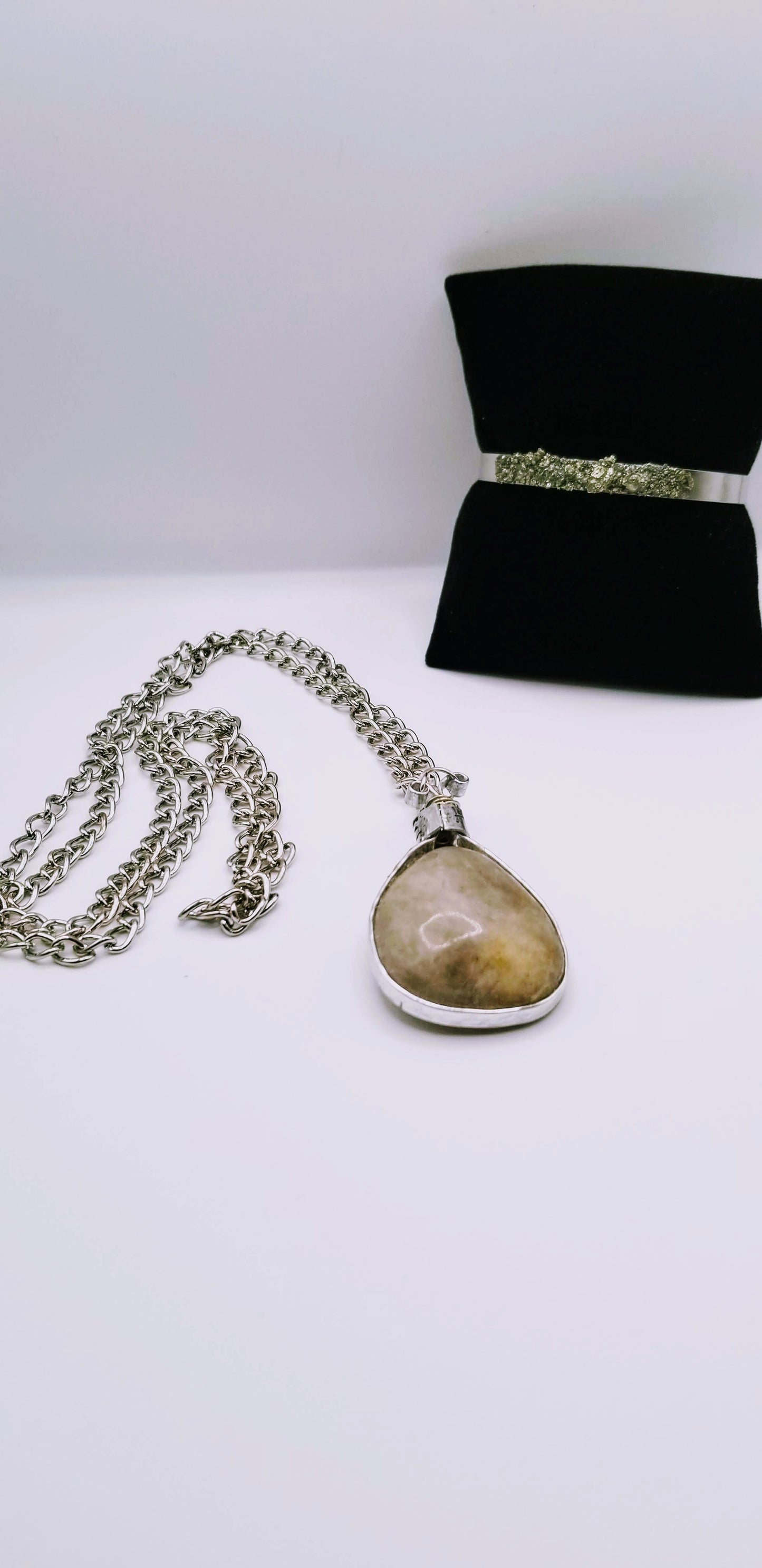 Handcrafted Jewelry By Teri C Necklace set Quartz Gemstone & Pyrite Cuff Bracelet Set