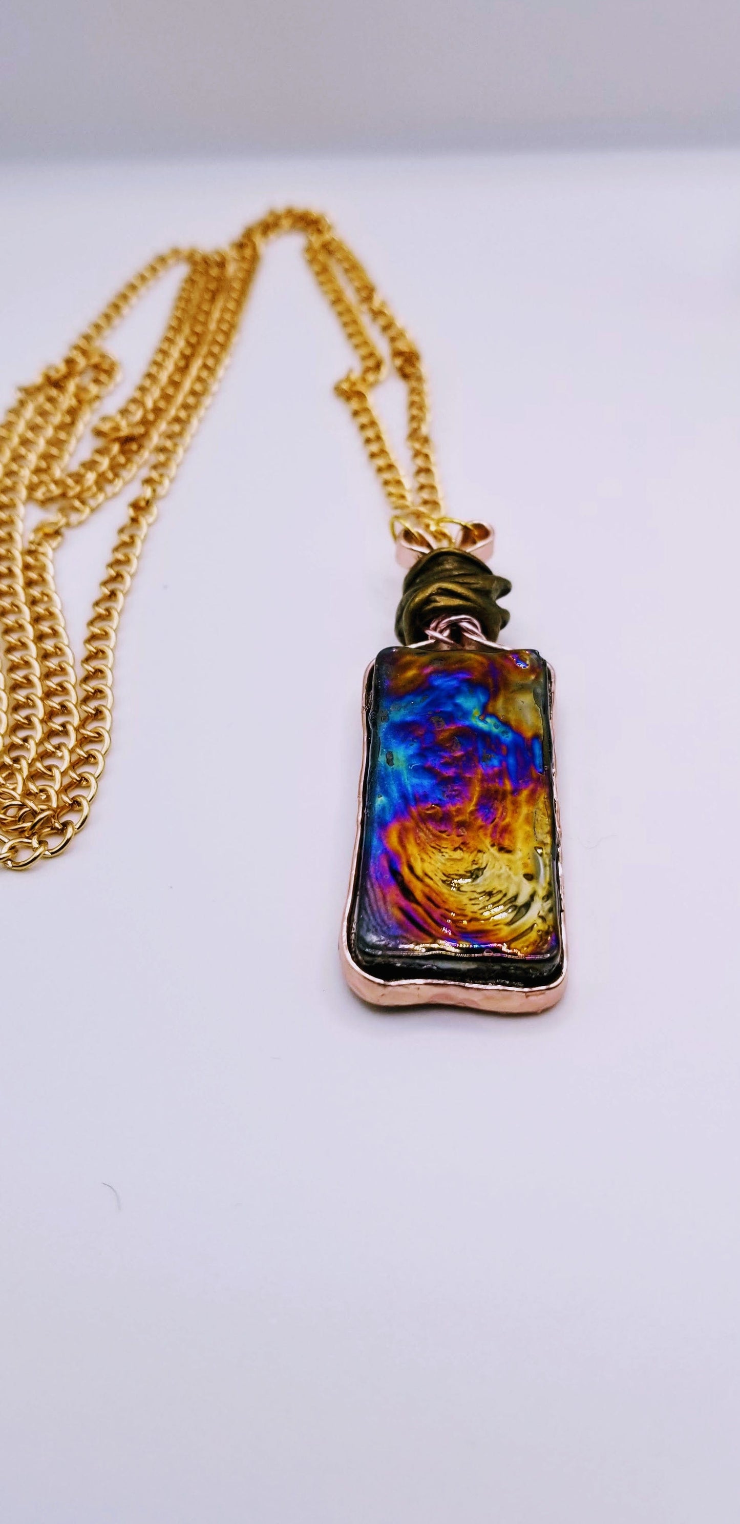 Handcrafted Jewelry By Teri C Necklace set Rainbow Amber necklace with Copper Pyrite cuff bracelet