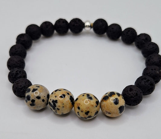Black Lava Beads With Dalmatian Jasper Beads