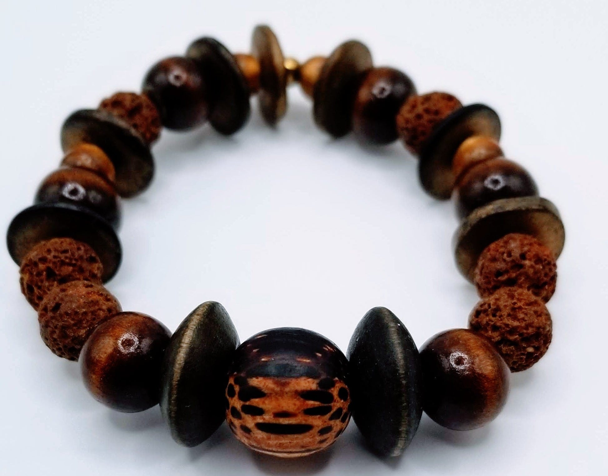 Handcrafted Jewelry By Teri C Beaded Bracelet Embrace Nature's Elegance with our Men's Wood Bead Bracelet