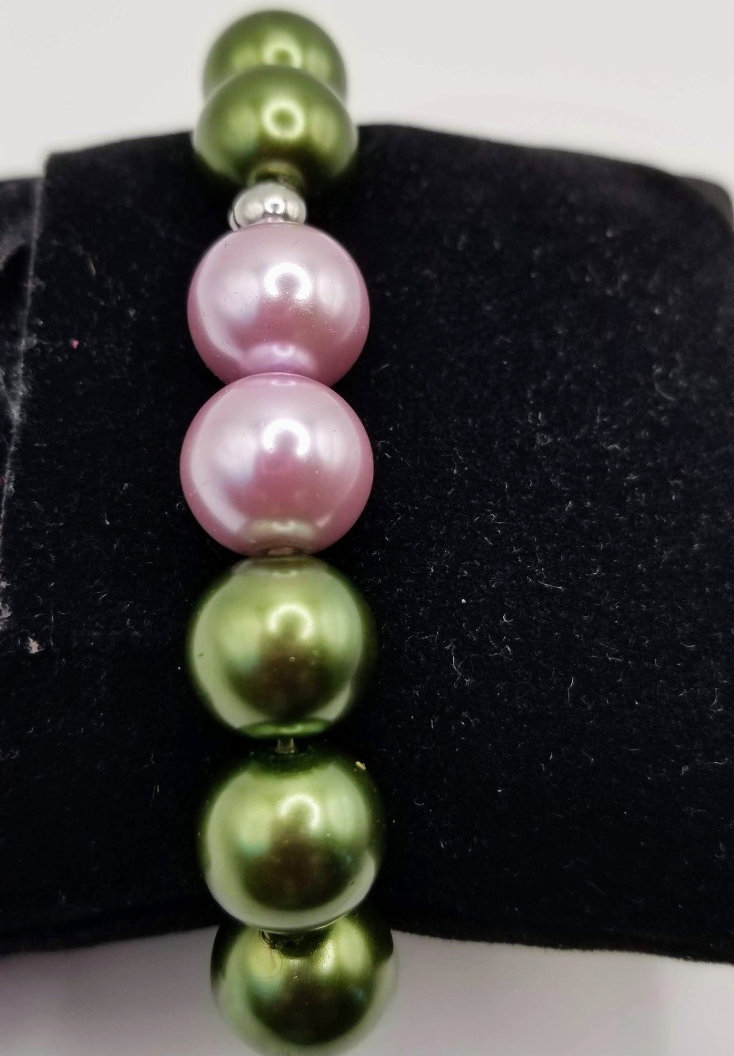 Handcrafted Jewelry By Teri C Beaded Bracelet Pink And Green Pearl Beads With Matching Earrings