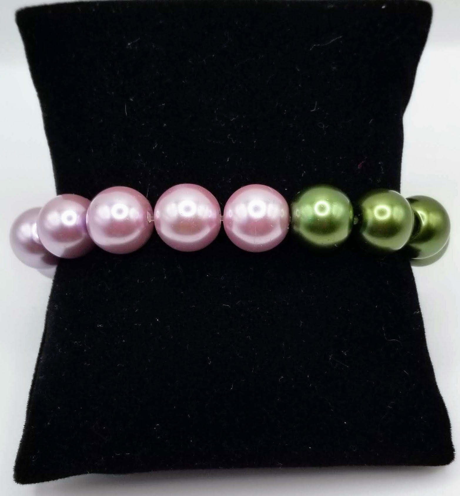 Handcrafted Jewelry By Teri C Beaded Bracelet Pink And Green Pearl Beads With Matching Earrings