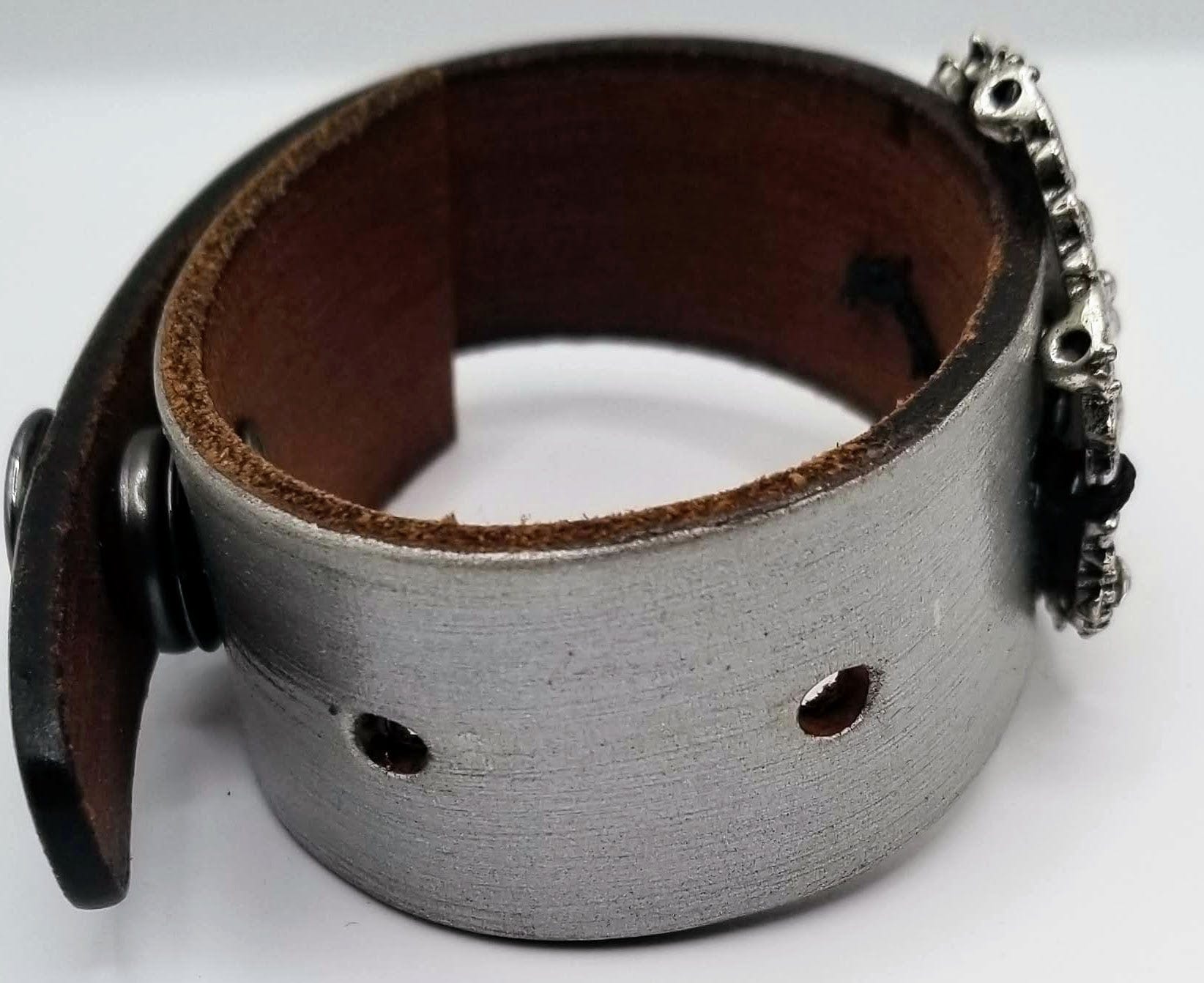 Handcrafted Jewelry By Teri C Leather Bracelet Silver Grey Up cycle Leather Cuff Bracelet