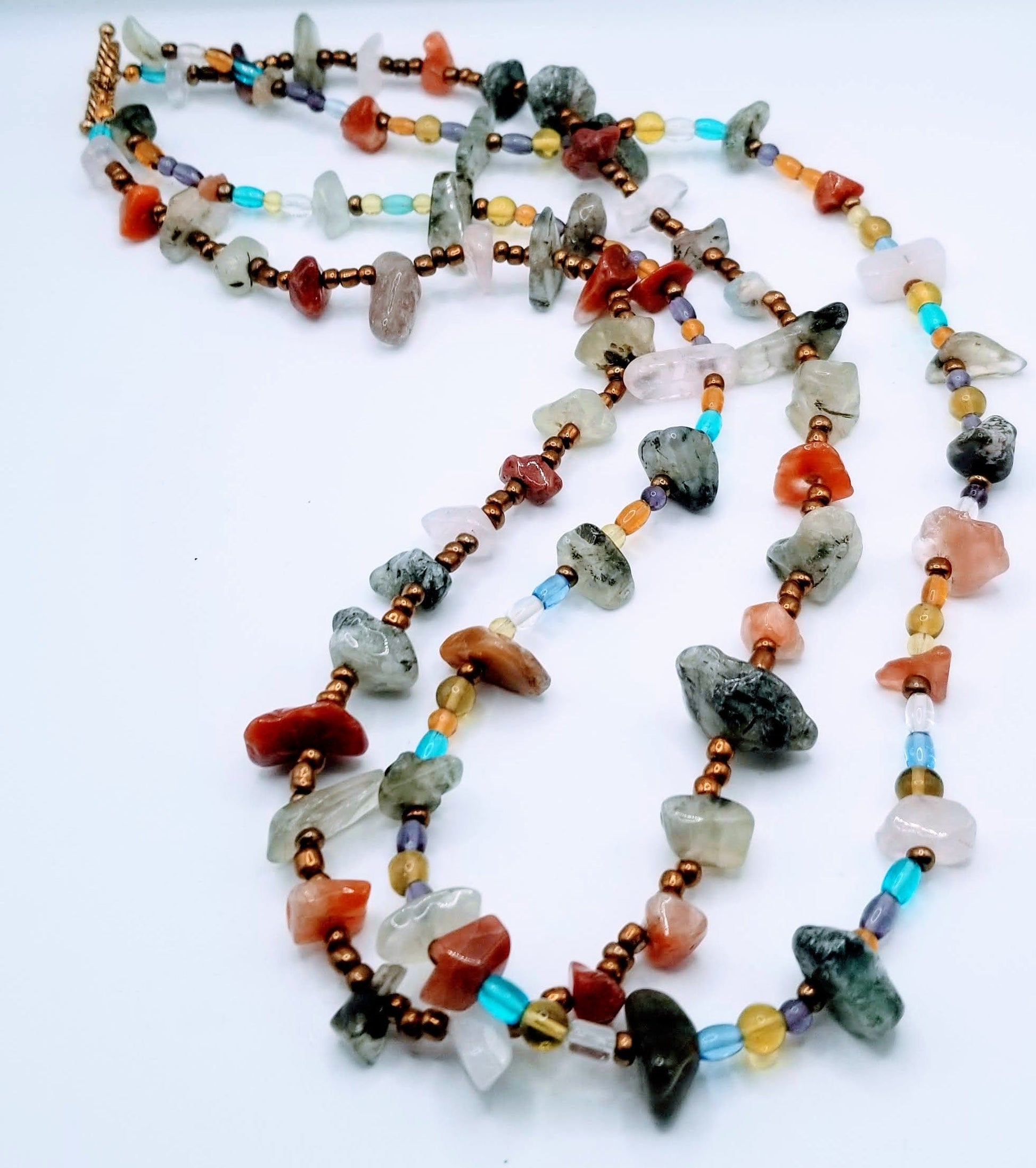 Handcrafted Jewelry By Teri C Necklace Multi Color Gemstones Double Strund Necklace
