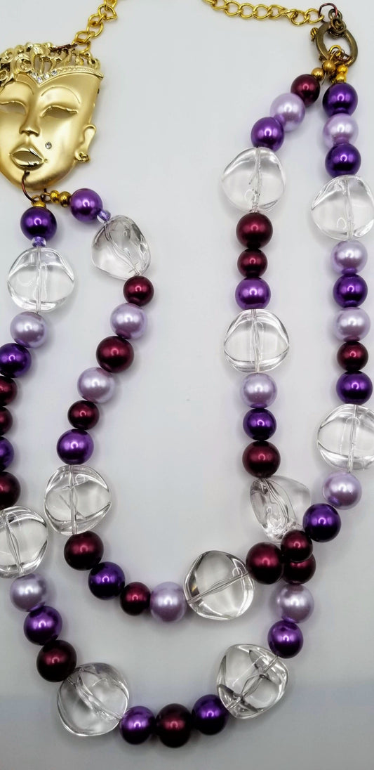 Handcrafted Jewelry By Teri C Necklace Nadine Purple & Clear Beads With Large Pendant