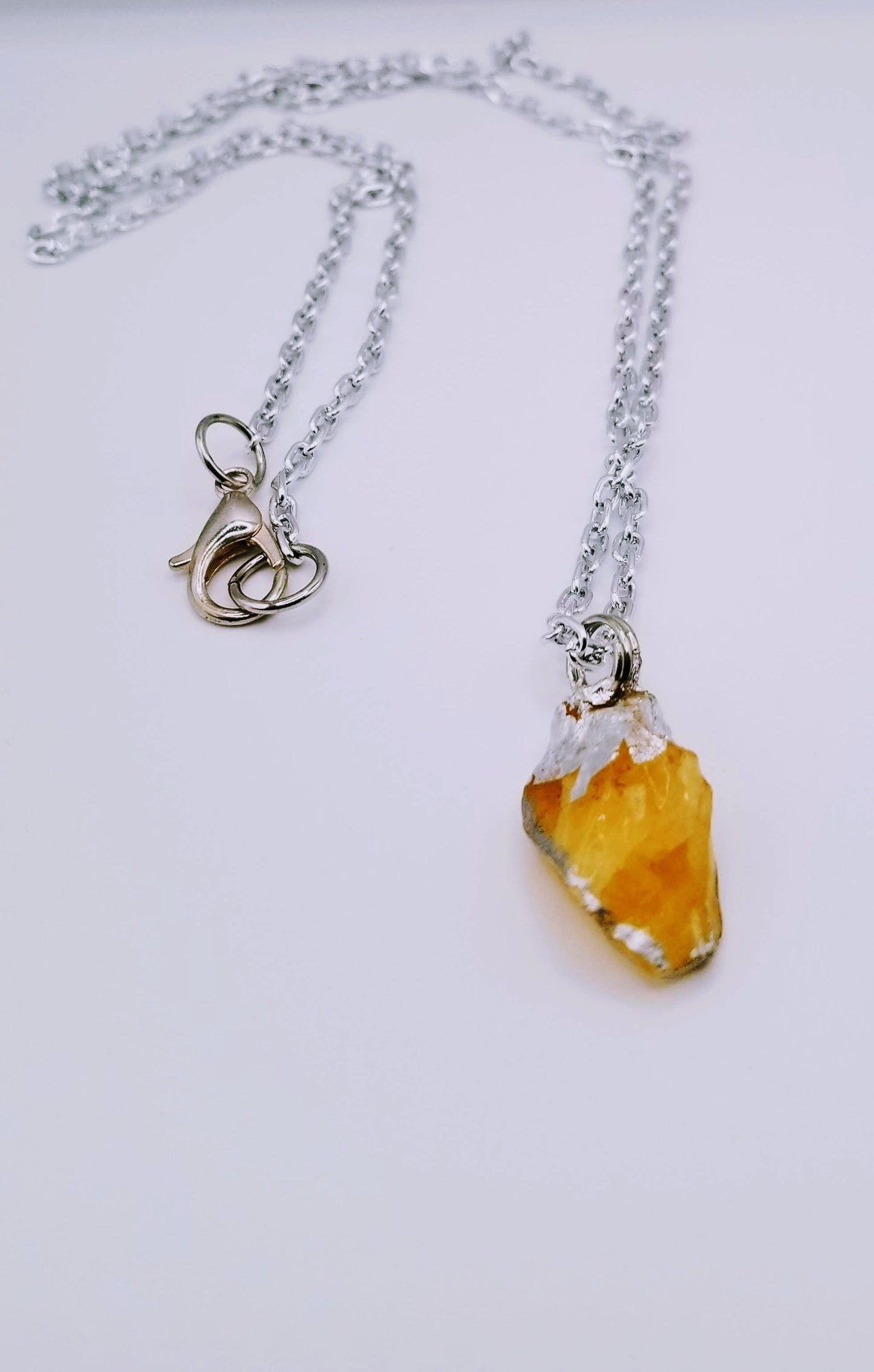 Handcrafted Jewelry By Teri C Necklace Orange quartz with Silverleaf Pendant on silver tone chain