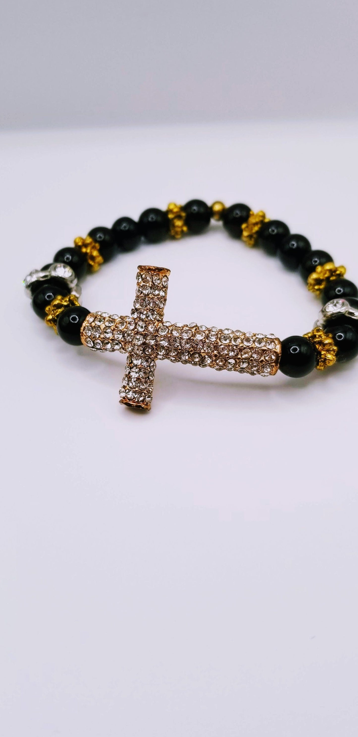 Handcrafted Jewelry By Teri C Necklace set Black Antiquist Cross And Rhinestone Bracelet
