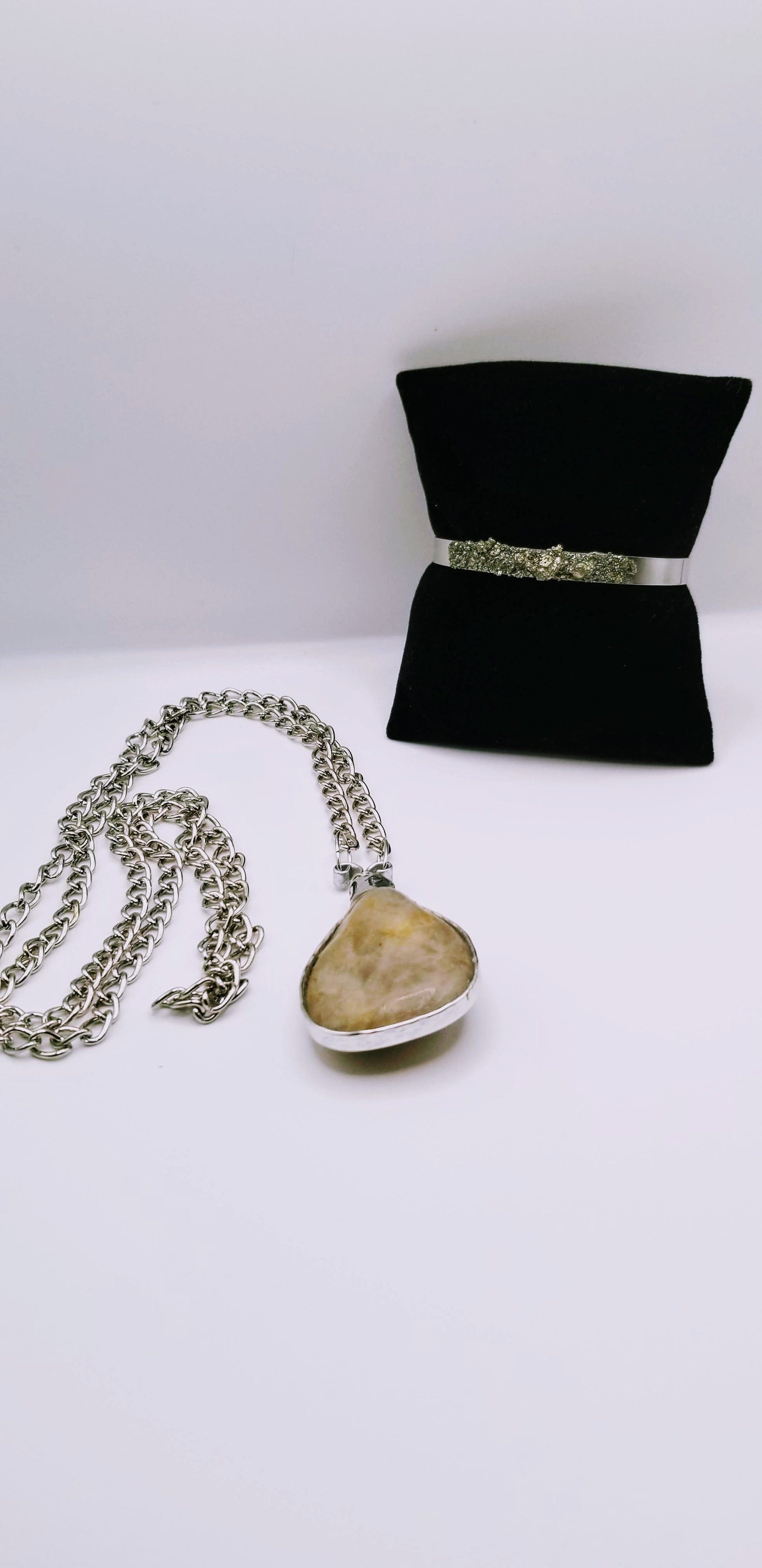 Handcrafted Jewelry By Teri C Necklace set Quartz Gemstone & Pyrite Cuff Bracelet Set